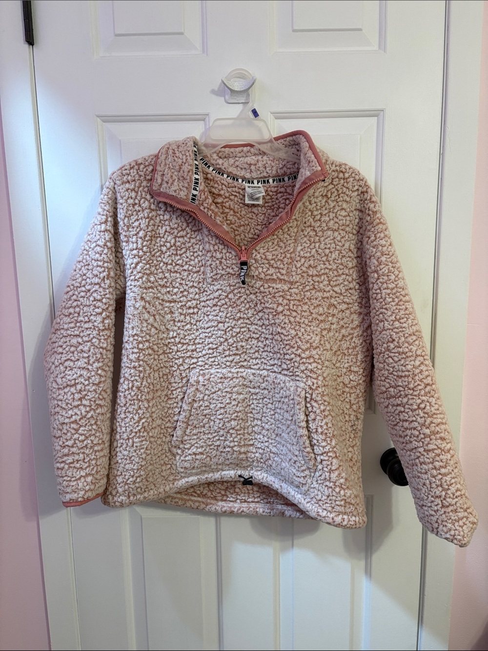 PINK Victoria's Secret Plush Sherpa Quarter-Zip Pullover Jacket - Light Pink
